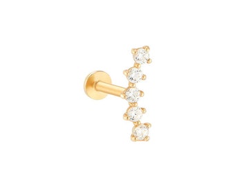 14K Solid Gold Diamond Flat Back Stud | Internally Threaded Labret Piercing for Helix Cartilage Lobe Tragus | Natural Round Brilliant Zisma