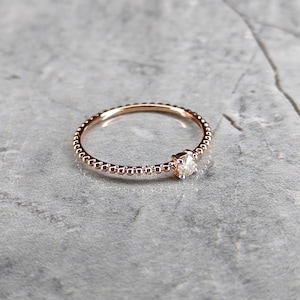 Dainty Diamond Ring 14k Gold, Tiny Diamond Stacking Ring, Round Cut Genuine Diamond Ring, Minimalist Diamond Ring, Diamond Promise Ring