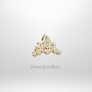 14K Solid Gold Marquise Diamond Earrings, Small Diamond Studs, Marquise and Round Diamonds, Yellow, Rose or White Gold, Everyday Earrings