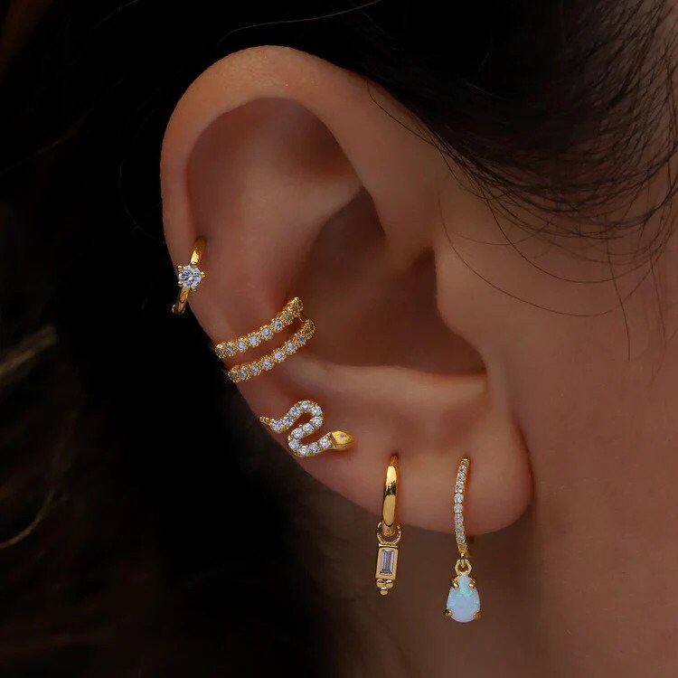Diamond Snake Stud Earrings in 14K Solid Gold | Ear Climber