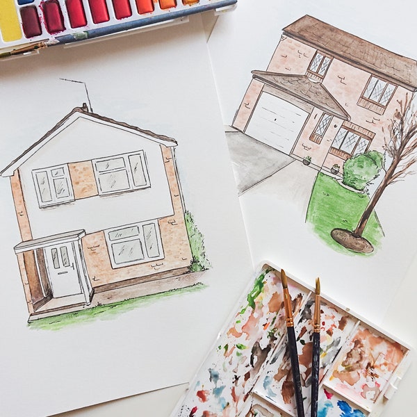 Hand-painted Personalised New House card - watercolour house portrait with option for bespoke message