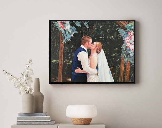 Framed Wedding Painting Ready to Hang,Custom Couples Portrait on Canvas, Commission Portrait from Photo, Custom Wedding Gift,Engagement Gift