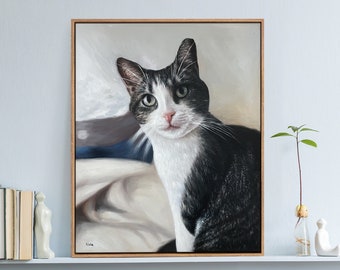 Retrato de gatinho personalizado, retrato de animal de estimação emoldurado, pintura a óleo de seu gato, pintura de gato emoldurada, retrato de animal de estimação feito à mão, presente de mãe de gato, presente para perda de animal de estimação