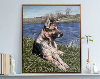 Framed Dog Portrait Painting, Custom Dog Painting on Canvas, Hand Painted Pet Oil Portrait, Cat Painting, Dog Lover Gifts,Pet Loss Gift