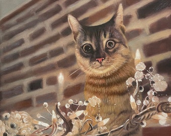 Dipinto personalizzato con ritratto di gatto, ritratto su commissione da foto, dipinto a olio di cane su tela, dipinto dipinto a mano, regalo commemorativo per la perdita di animali domestici