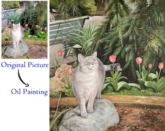 Custom Cat Portrait Painting, Hand-Painted Canvas Portrait Painting, Commission Cat Oil Painting, Cat Lover Gifts, Pet Loss Memorial Gifts