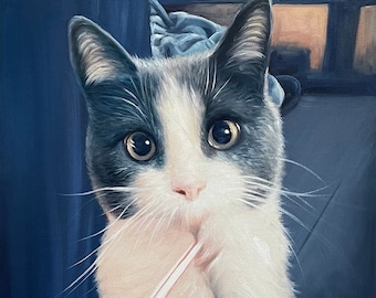 Custom Cat Portrait on Canvs, Oil Painting of Your Cat, Pet Portrait Custom, Cat Wall Art, Custom Photo Gift, Cat Mom Gift, Pet Loss Gift