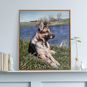 Framed Dog Portrait Painting, Custom Dog Painting on Canvas, Hand Painted Pet Oil Portrait, Cat Painting, Dog Lover Gifts,Pet Loss Gift image 1