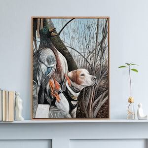 Framed Dog Portrait Ready to Hang, Custom Pet Painting, Custom Hunting Dog Portrait Wall Art, Pet Oil Portrait, Father’s Day Gift,Men’s Gift