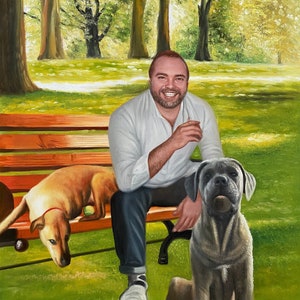 Custom Family and Pet Painting, Commission Pet Painting on Canvas, Portrait with Your Dog,Hand-painted Portrait,Custom Pet Art,Pet Loss Gift