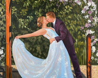 Custom Wedding Portrait from Photo,Oil Painting on Canvas,Couple Portrait,Commission Family Painting,Personalized Wedding Gifts,Gift for Her