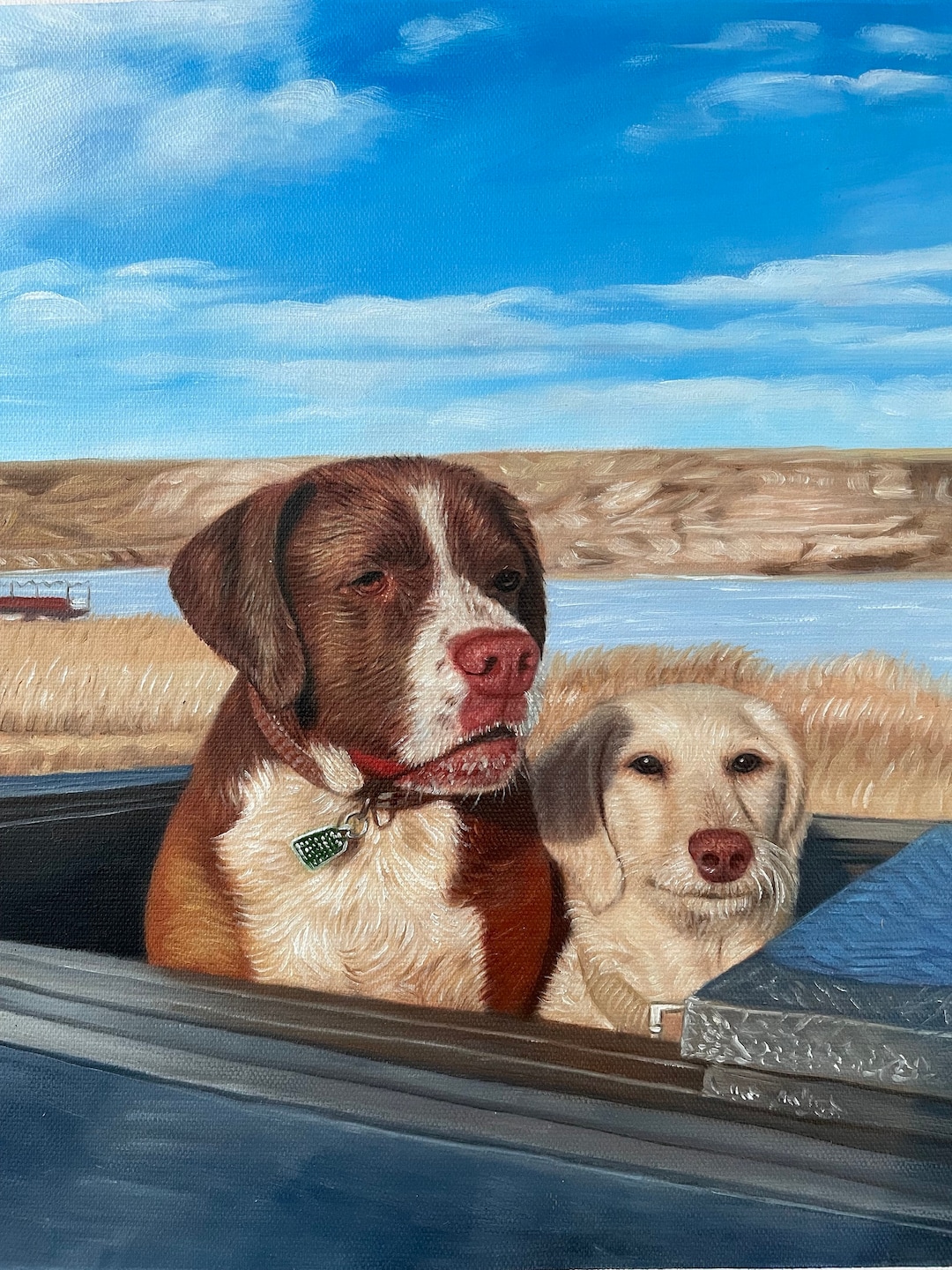 Personalized Dog Portrait Painting on Canvas, 2 Pet Portrait Custom