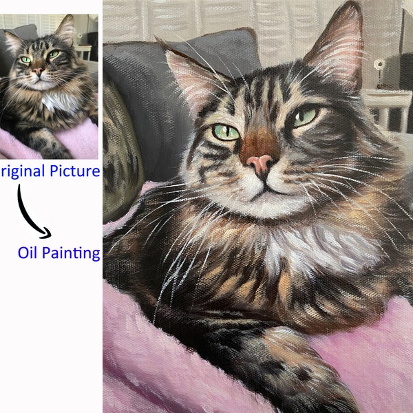 Custom Pet Portrait from Photo, Hand-Painted Canvas Oil Painting Personalized, Commission Cat Portrait Painting, Pet Dog Loss Memorial Gifts