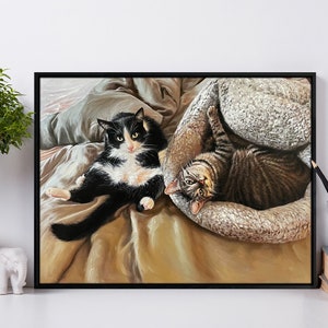 2 Pet Portrait Custom,Framed Pet Portrait from Photo,Custom Cat Portrait Painting on Canvas,Oil Painting of your Cat,Pet Loss Memorial Gift