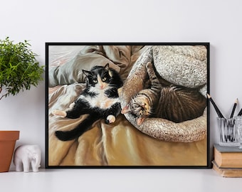 2 Pet Portrait Custom,Framed Pet Portrait from Photo,Custom Cat Portrait Painting on Canvas,Oil Painting of your Cat,Pet Loss Memorial Gift