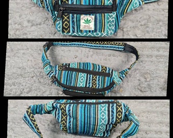 Handgemachte Hanf & Baumwolle mehrfarbige bhutani naturfarbene Bum Bag funky Taillengürtel sehr trendige vegane Fannypack.