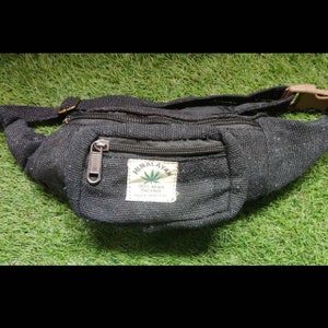 Natural Hemp & Cotton plain black trendy  bumbag funky waist belt very trendy vegan fannypack.