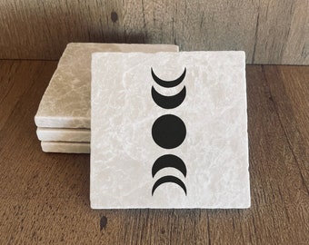 Moon Phase Decor • Marble Stone Coasters • Celestial Lunar Phases • Boho Witchy Decor • Space Crescent Moon Decor • Gift • Stone Coasters