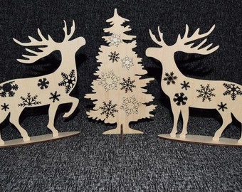 Christmas Window Decor 7. Window Stand. Christmas Tree And Deers. Vector files cdr, dxf, eps, svg
