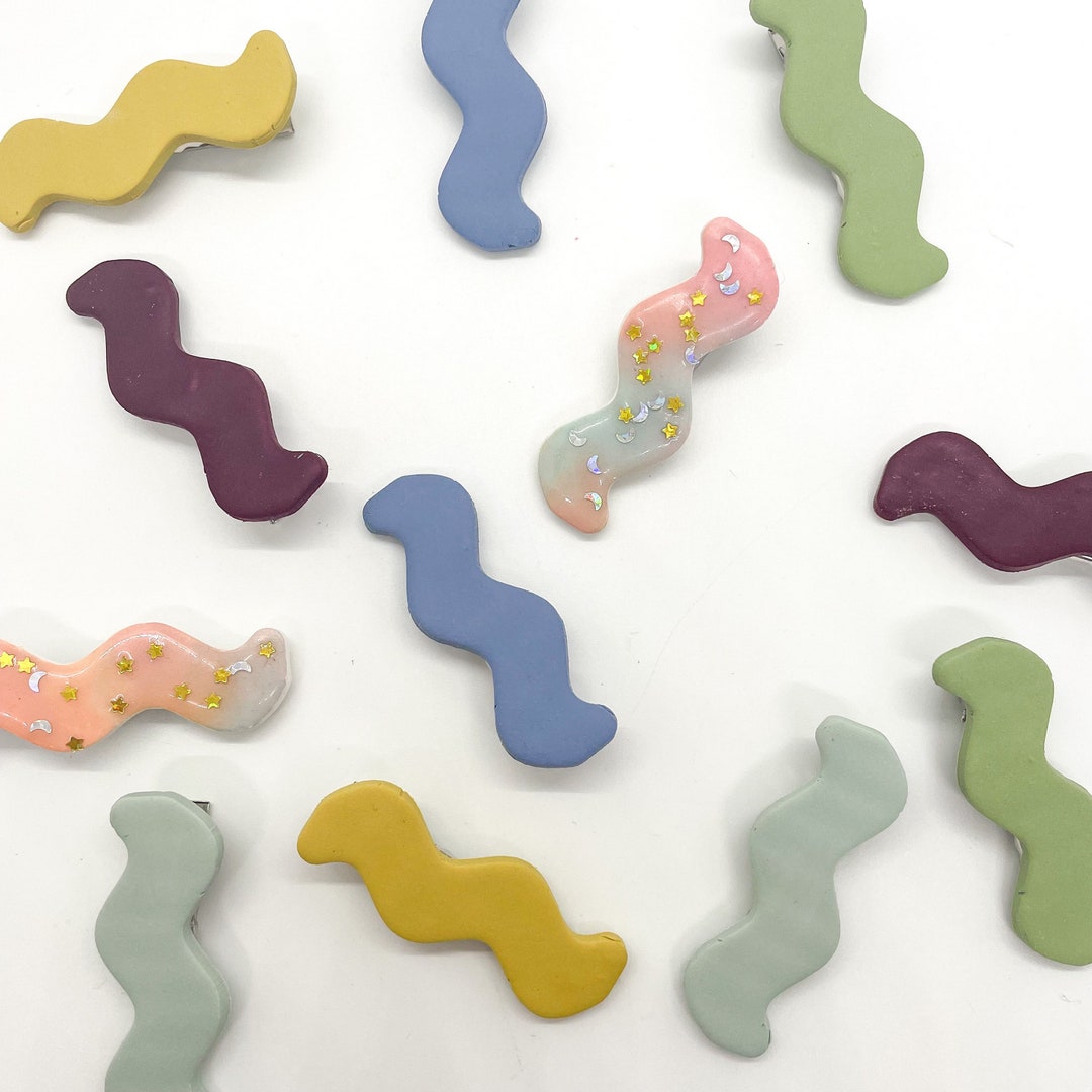 Squiggle Hair Clips Aesthetic, Funky Hair Clips, Polymer Clay Barrettes