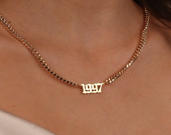 Number Necklace / Gold Number Pendant / Year Necklace / Personalized Number Necklace / Date Necklace / Curb Chain / For Men / For Women