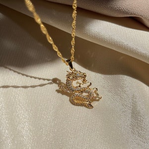 18K Gold Dragonchild Necklace / Charm Necklace / Dragon Pendant Necklace / For man For Woman / Cubic Zirconia Necklace / Rhinestone Dragon