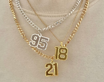 Number Necklace / Gold Number Pendant 