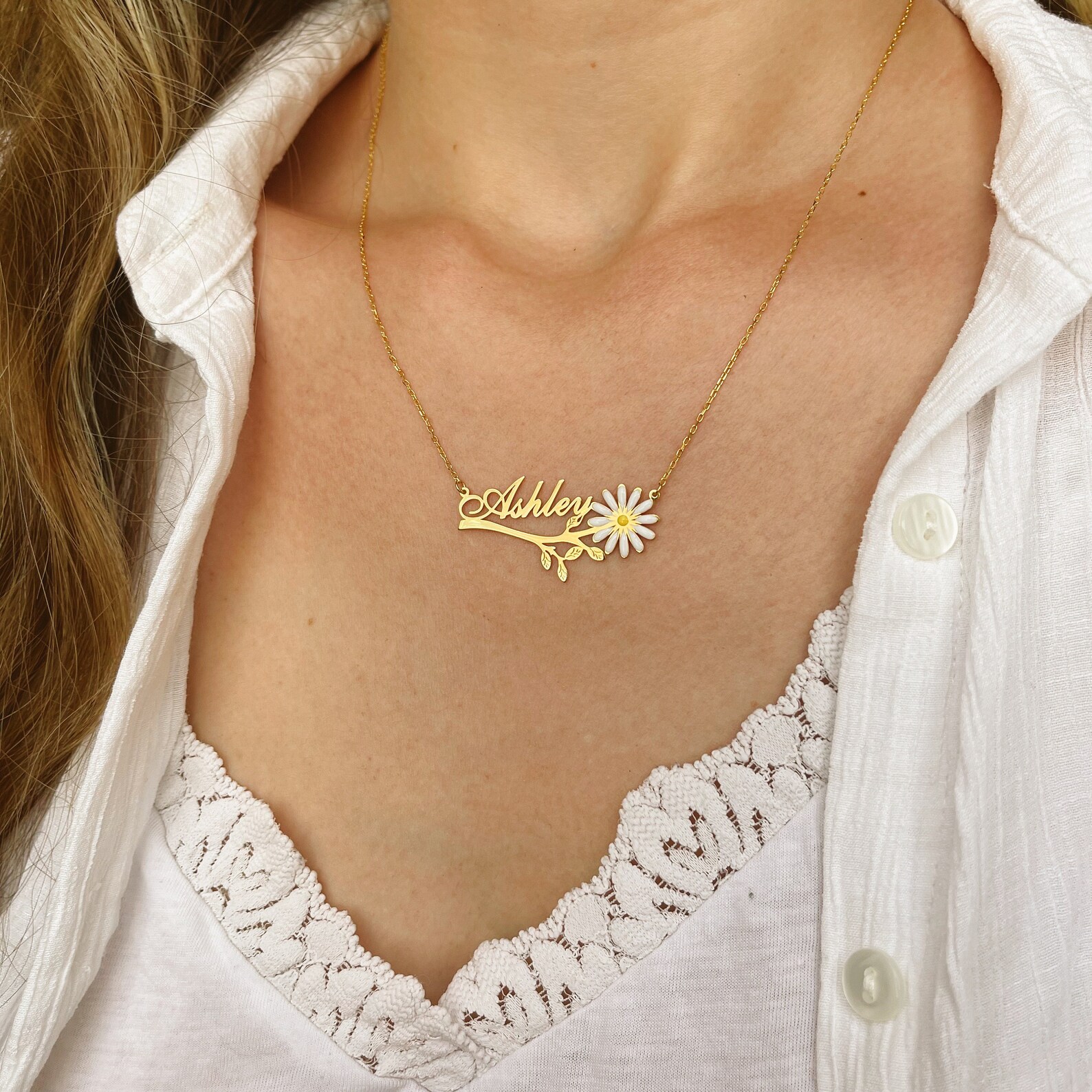 Custom Quinceanera Necklace Gold Name Necklace With Flower Etsy