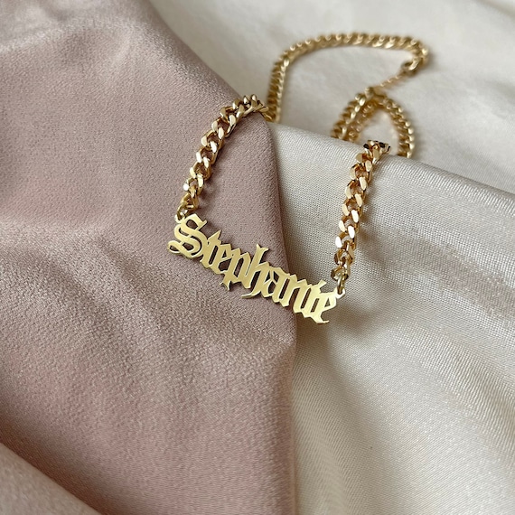 14K Gold Name Necklace Cuban Chain Necklace Personalized