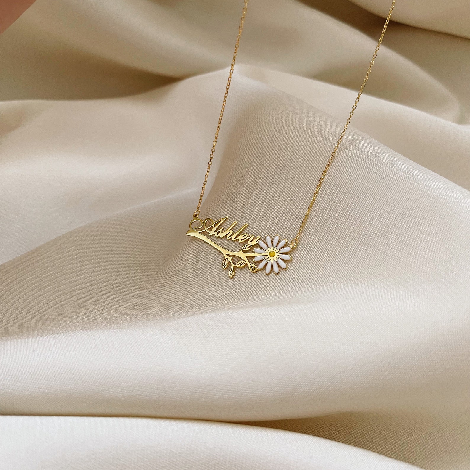 Custom Quinceanera Necklace Gold Name Necklace With Flower Etsy