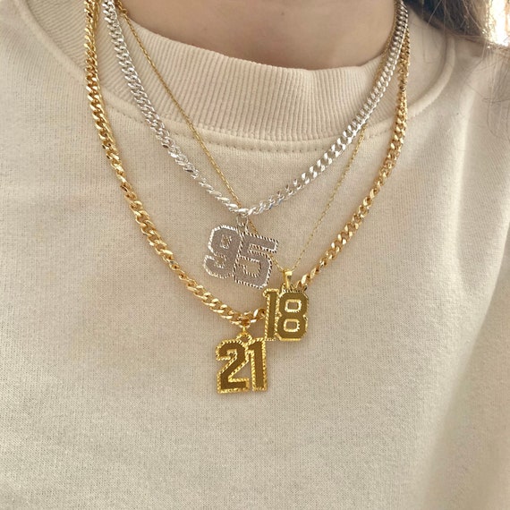 Number Necklace / Gold Number Pendant 