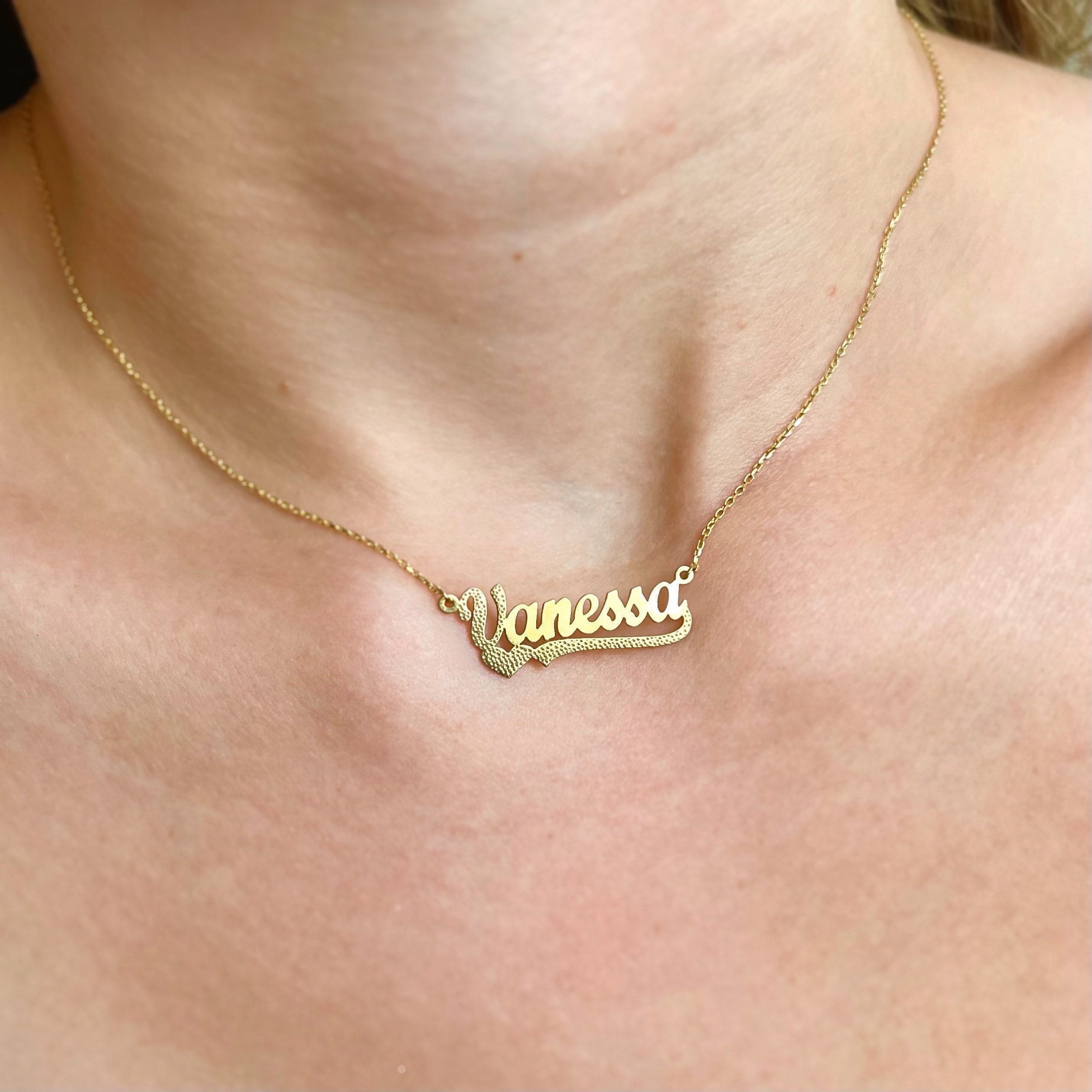 14th Birthday Necklace, Script Name Necklace, Stainless Steel or 18K Yellow Gold Finish, Birthday Gift for 14 Year Old Girl, Happy 14th Gold Finish