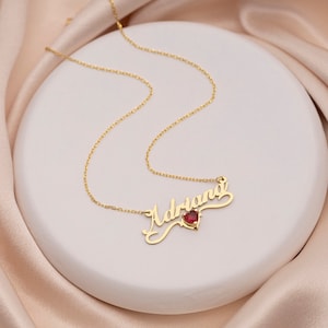 14K Gold Personalized Name Necklace with Birthstone , Birtstone name necklace, Custom Name Necklace, Children Name Necklace, Name Necklace image 8