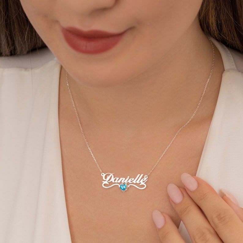 14K Gold Personalized Name Necklace with Birthstone , Birtstone name necklace, Custom Name Necklace, Children Name Necklace, Name Necklace image 7