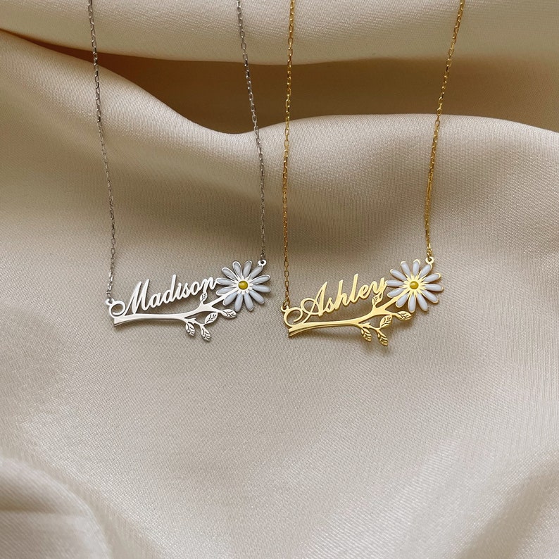 Custom Quinceanera Necklace Gold Name Necklace With Flower Etsy