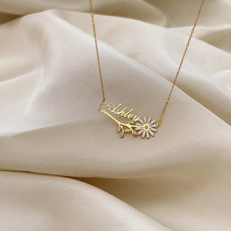 Custom Quinceanera Necklace Gold Name Necklace With Flower Etsy