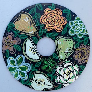 7” Pear Fruit & Flower Vinyl Record Painting