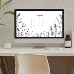 August 2020 California Wildflower Desktop Wallpaper, Minimalist Line Art Desktop Wallpaper