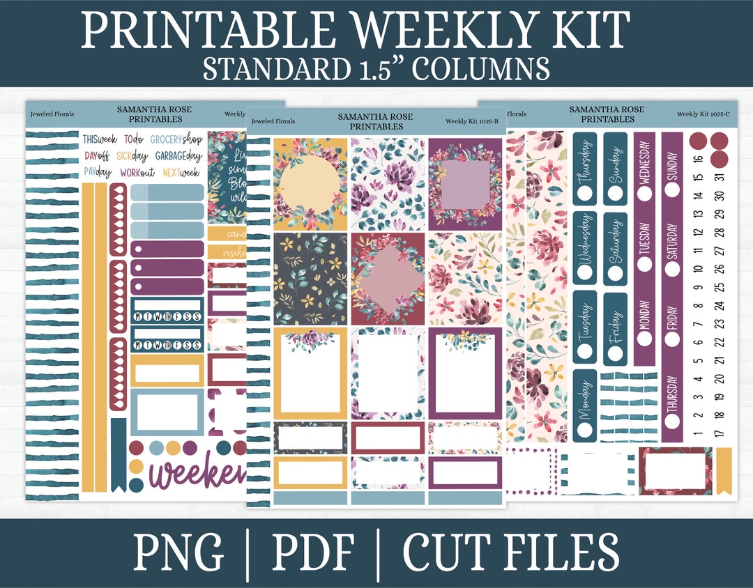 Jeweled Florals Printable Weekly Kit Fall Floral Printable Vertical ...