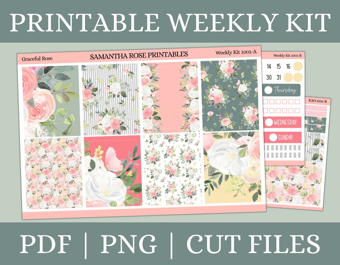 Graceful Rose Printable Weekly Kit Floral Printable Vertical Planner ...