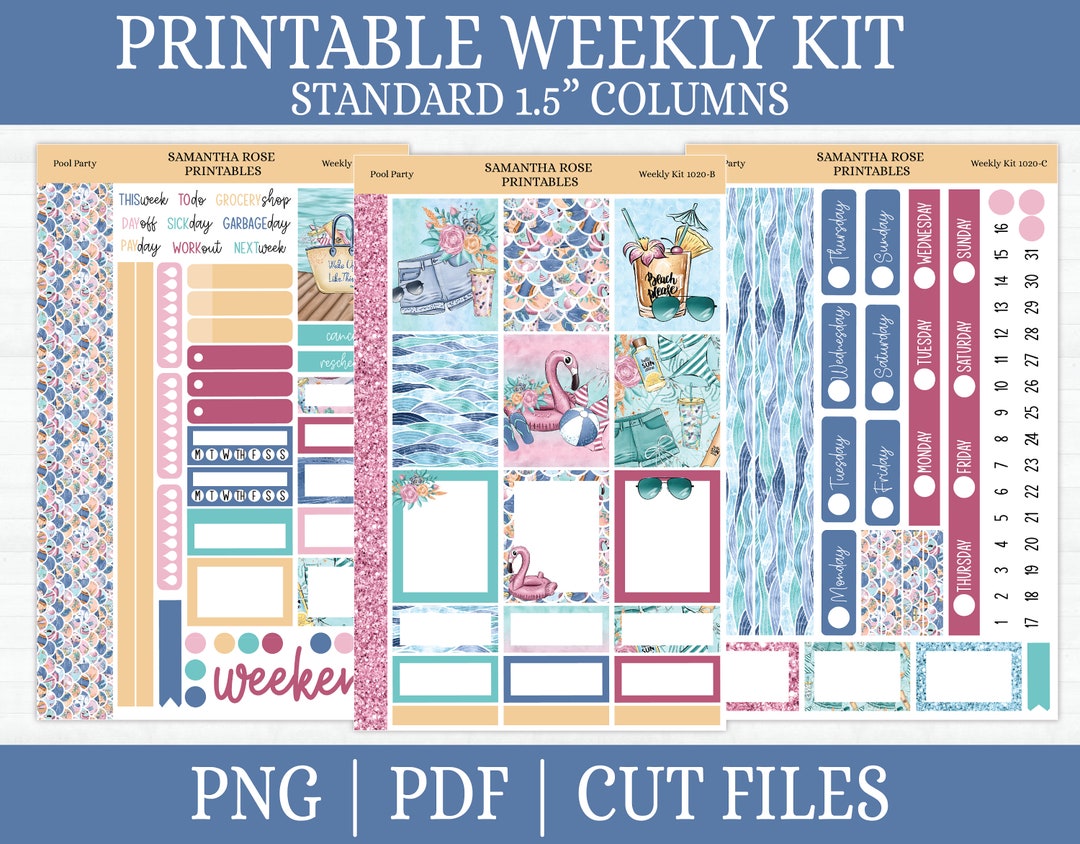 Pool Party Printable Weekly Kit Summer Fun Printable Vertical Planner ...