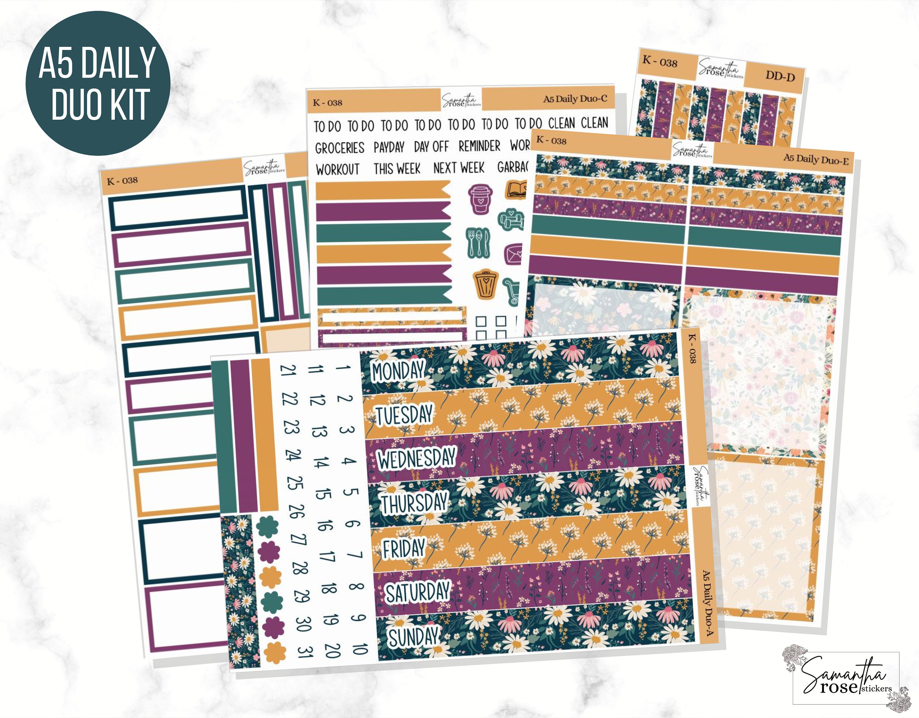 K-038 A5 Daily Duo Kit | Fall Floral A5 Daily Duo Weekly Kit | Floral…