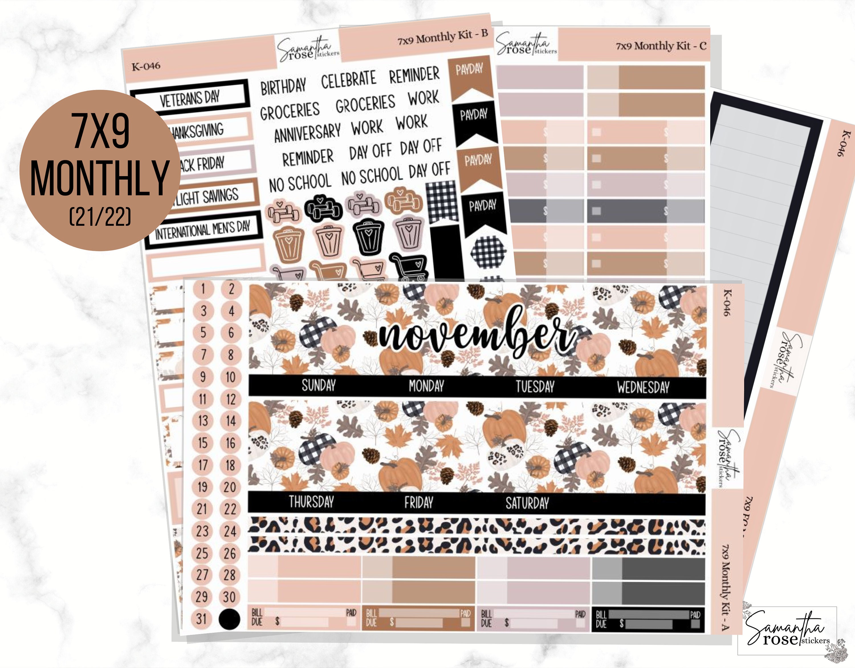 K-046 November Monthly Planner Kit | November 7x9 Monthly Kit | Fall …