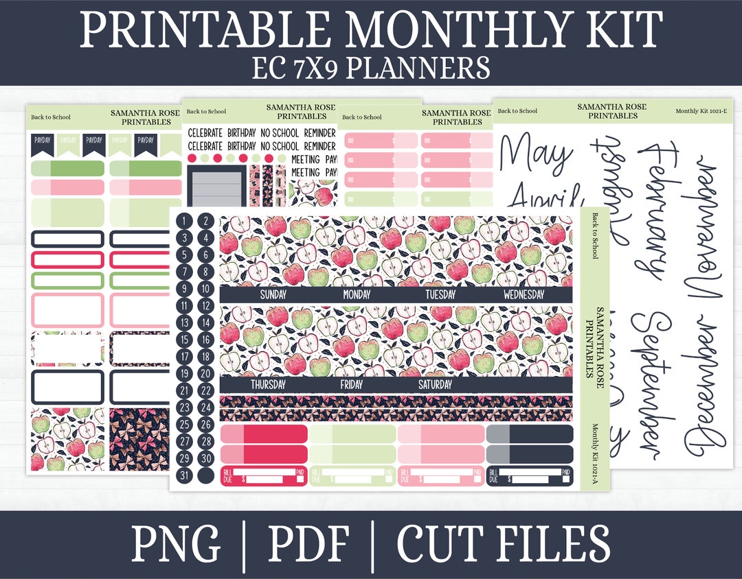 Back to School Printable Monthly Kit | School Printable 7x9 EC Monthly ...