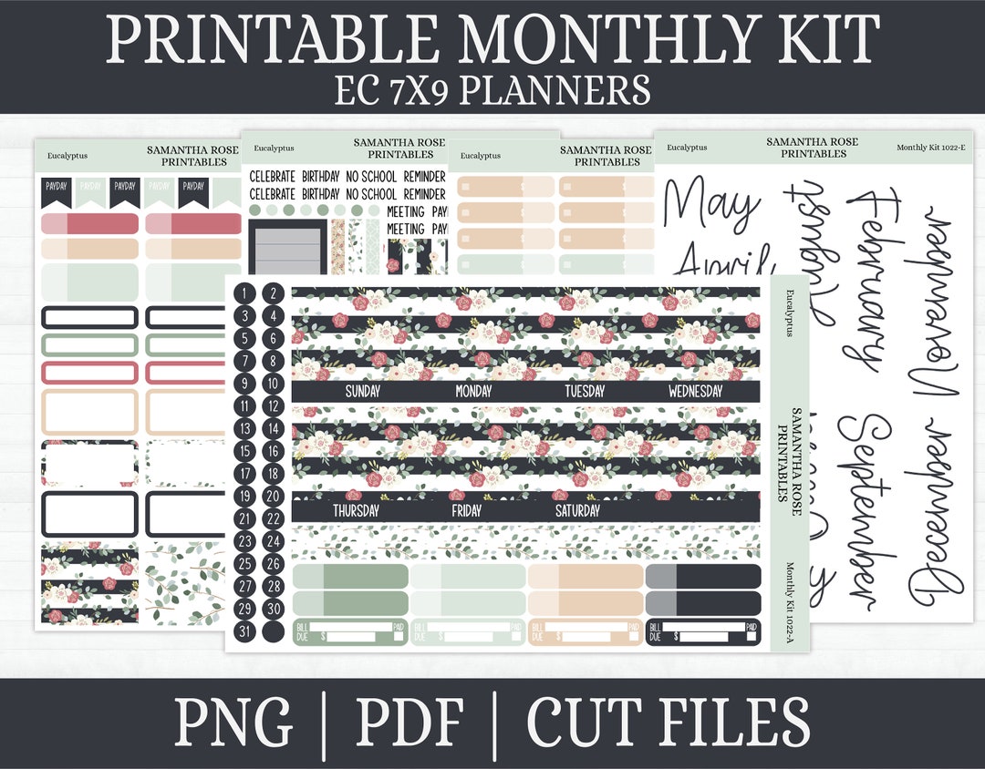 Eucalyptus Printable Monthly Kit Floral Printable 7x9 EC Monthly ...
