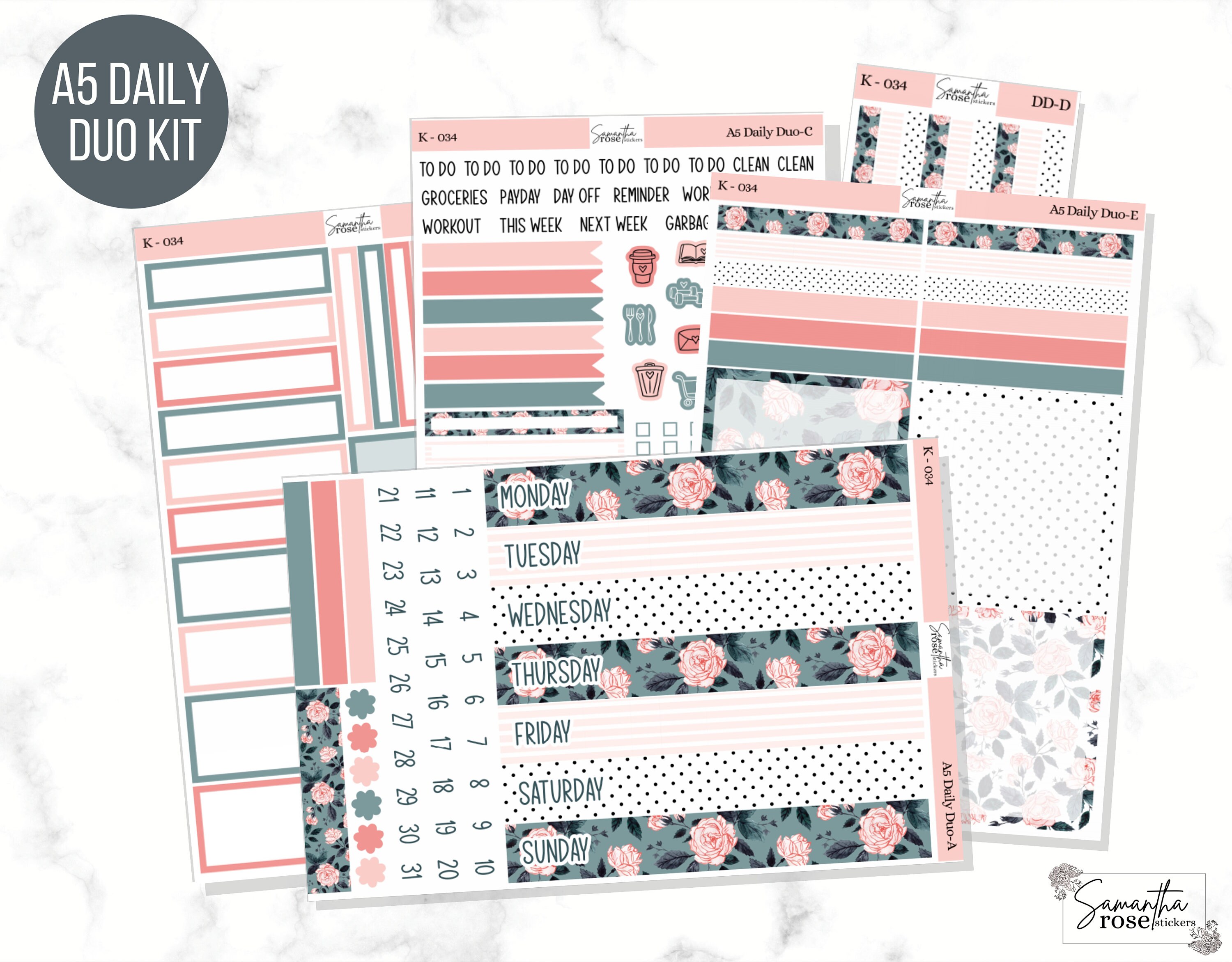 K-034 A5 Daily Duo Kit | Floral A5 Daily Duo Weekly Kit | Summer A5 D…