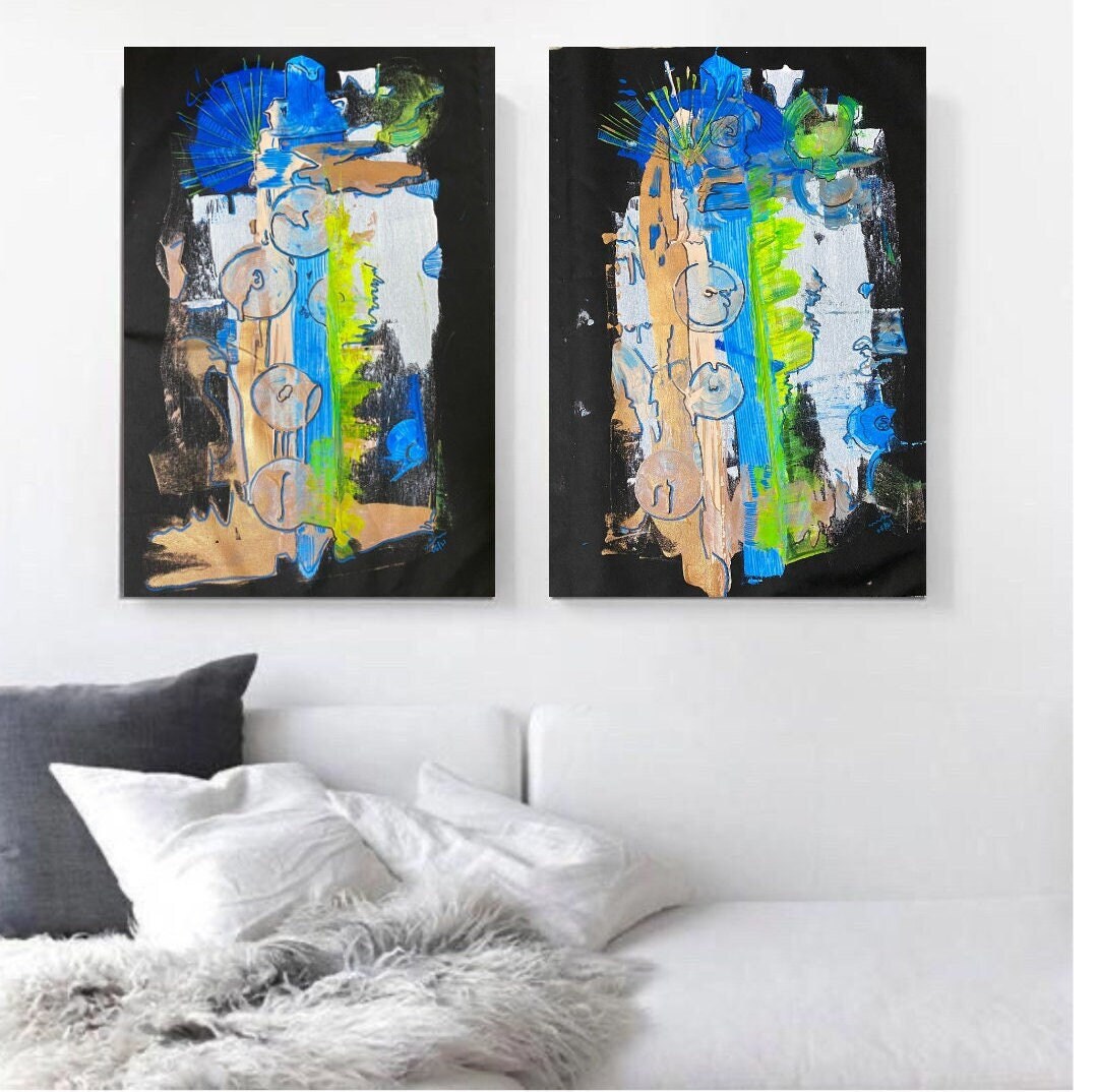 THE WATERFALLS Set of 2 Abstract Paintings Unique Abstract Painting
