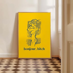 限定版スクリーン印刷ポスター - カートリッジ紙に青インク - A3サイズ bounjour bitch naked girl body art aesthetic interior gift decor