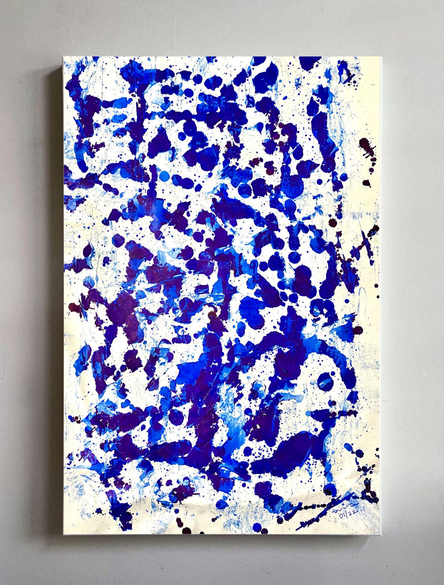 青い抽象画アクリル画 - モダンな室内装飾、ロールキャンバス - Etsy 日本