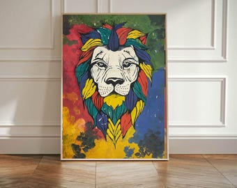 モダンアート ライオンの絵 キャンバスにアクリル絵の具 サイン入り